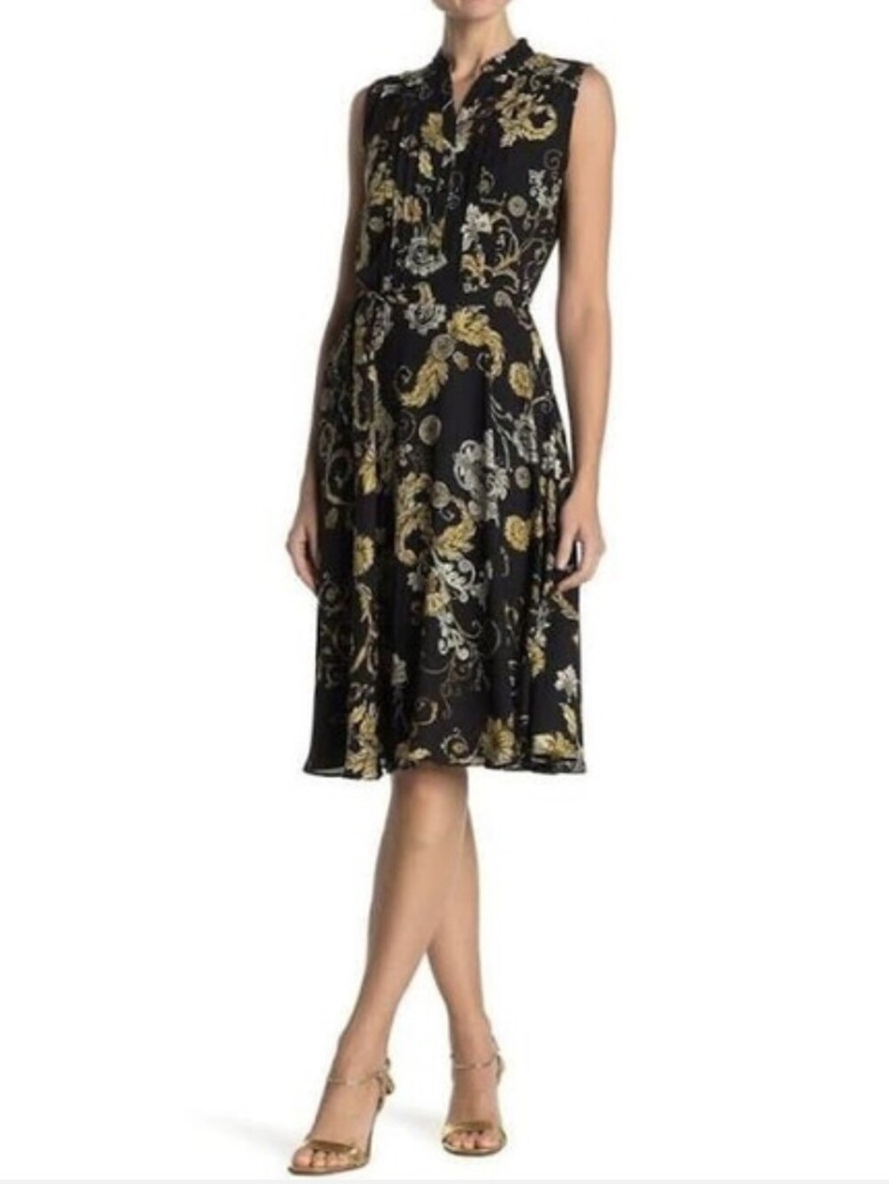 Nanette‎ Lepore Womens Dress Pintuck Quiet Luxury Old Money Silver Gold Size 10